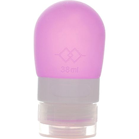 Joli flacon de voyage rond en silicone violet de 38 ml, idéal pour ranger vos cosmétiques. (1/5)