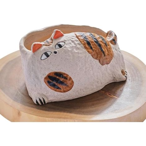 Ensemble de deux jardinières en céramique (motif chat) Décoration unique pour la maison et le bureau. Un cadeau personnalisé idéal pour les amoureux des plantes et des chats.15 x 11.5 x 9 cm (1/3)