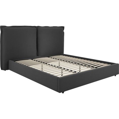 Sunday Super King Size Bed Frame - Linen Blend - L231 x W219 x H120 cm - Deep Grey - Full Assembly Required