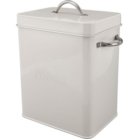 Conteneur à lessive en métal avec double poignée latérale et couvercle cuillère, style campagnard, pour lessive en poudre, riz, croquettes pour chien, lait et blanc. (1/5)