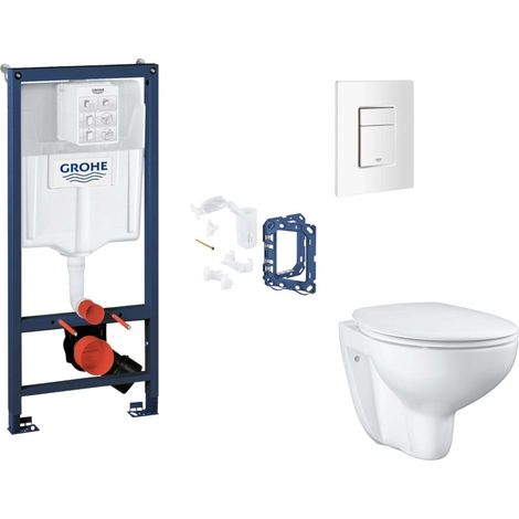 Grohe Rapid SL - Set bâti-support, cuvette, abattant SoftClose et plaque de déclenchement Skate Cosmopolitan et kit pour insertion de tablette, blanc alpin SANI11BB3145