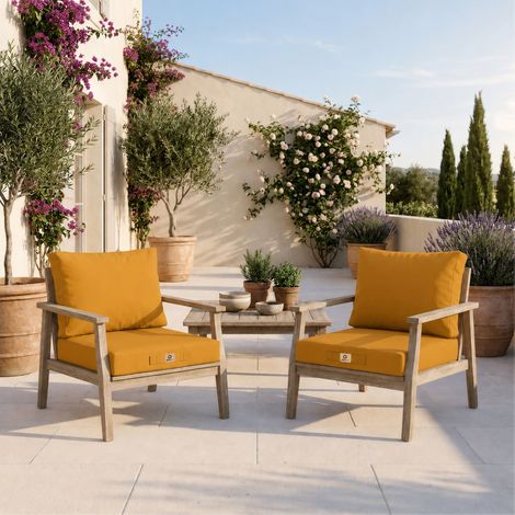 Ensemble Coussins Salon Jardin 60x70 Jaune - Déhoussable & Anti-UV (Assise + Dossier)