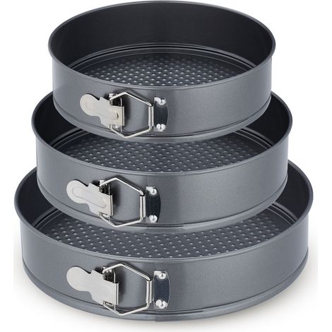 Lote de 3 moldes desmontables redondos diferentes 25 x 25 x 5 cm fácil desmoldeo repostería de metal negro 130012783 (1/5)