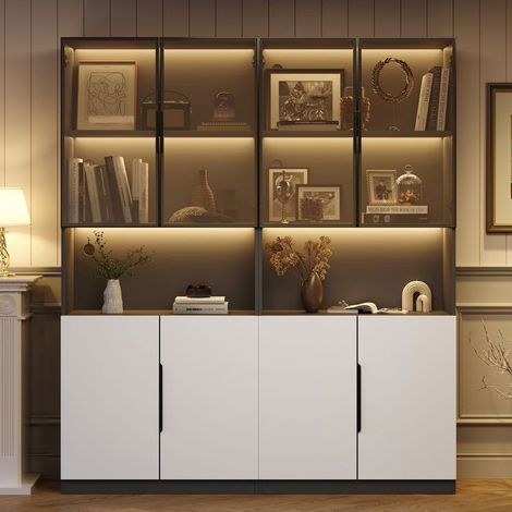 Vitrine 30 x 160 x 200 cm style moderne minimaliste portes en verre éclairage led bibliothèque objets de collection température de (1/5)