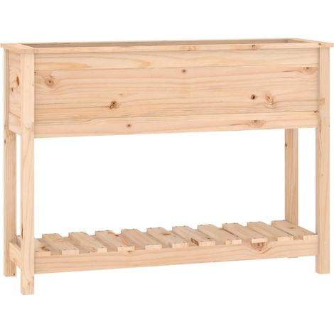 Fioriera rialzata per giardino terrazza con ripiano 1115 x 345 x 81 cm legno di pino massello marrone 020038381