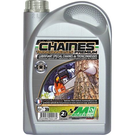 Huile de chaîne tronçonneuse 2 litres – Lubrifiant haute adhésivité pour protection guide et chaîne – Usage normal toutes saisons – Minerva