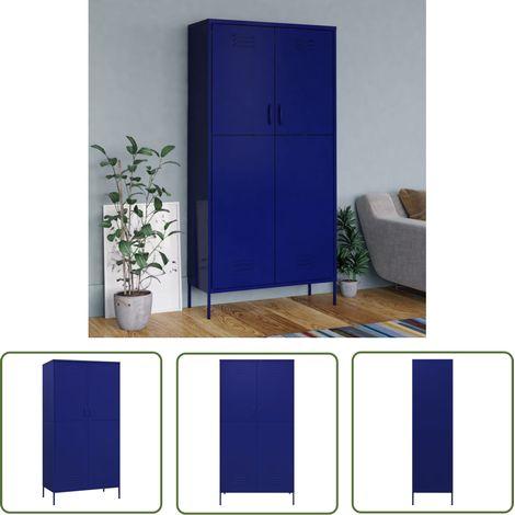 The Living Store Kleiderschrank Marineblau 90x50x180 cm Stahl - Schlafzimmermöbel - Kleiderschrank - Garderobe - Metallschrank - Stahlschrank (1/5)