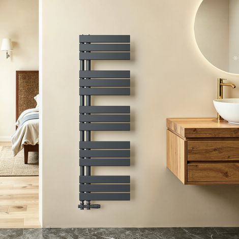 Sèche-serviettes eau chaude 570W Lateral connection Tube plat Sans vanne Anthracite 1320×400mm S’AFIELINA