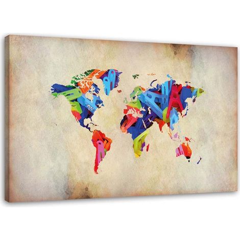 Tableau sur toile Carte du monde colorée vintage 90x60 (1/5)