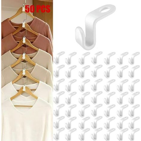 Packung mit 50 platzsparenden Kleiderbügeln, Verbindungshaken, Kleiderbügeln, Clips, Fallhaken, Verbindungsgriffen für Kleiderschränke (weiß)