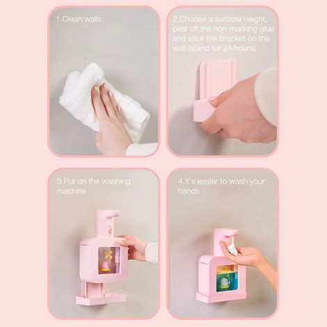 Lot automatique pour enfants, distributeur de savon mousse sans contact, étanche, design dinosaure rose, avec batterie intégrée, capteur intelligent, pour salle de bain. (1/4)