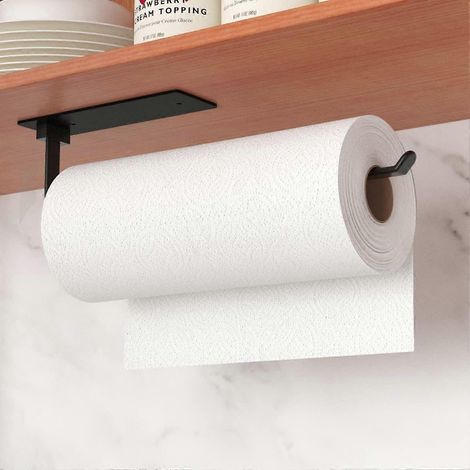 Porte-rouleau de cuisine noir à fixer sous meuble support mural auto-adhésif pour essuie-tout pour garde-manger et cuisine (1/5)