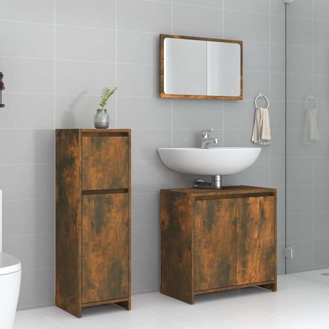 vidaXL 3 Piece Bathroom Furniture Set Smoked Oak Engineered Wood (1/5)
