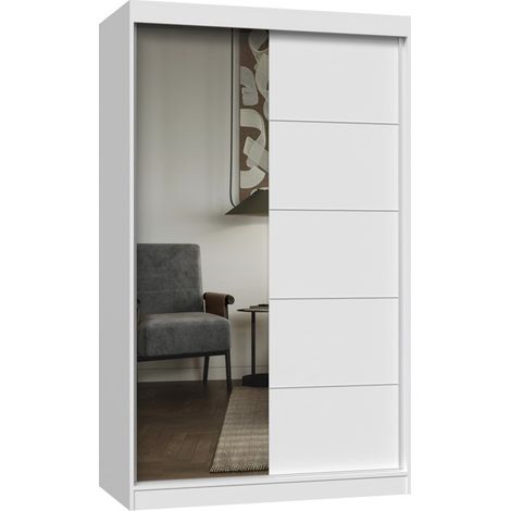 Armadio scorrevole con specchio 120 cm - Bianco opaco, montanti - Perfetto per camera da letto o ufficio (1/3)