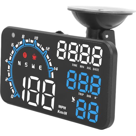 Compteur de vitesse GPS avec alerte de vitesse, rappel de conduite fatiguée, écran HD robuste, affichage tête haute universel pour voiture, bleu et blanc (1/5)