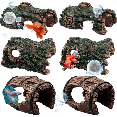 6 Pièces Grotte Aquarium Decoration Aquarium Plantes Artificielles Cachette, Grotte, avec Herbe Verte Cacher Décoration en Résine Cachette Tronc D’Arbre Accessoires D'Aquarium pour Crevettes (1/5)