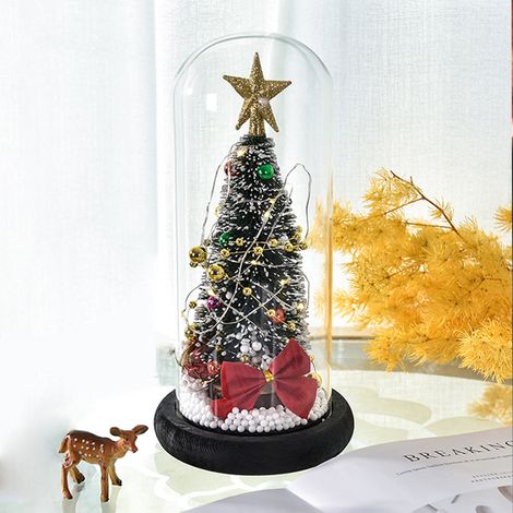 Weihnachtsbaum aus Glas mit beleuchtetem schwarzem Holzsockel – Tischdekoration, Fotorequisite, Weihnachtsgeschenk – 9 x 22 cm (1/5)