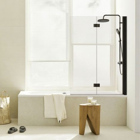 SCHÖNER WOHNEN-Kollektion Badewannenaufsatz ELARA 2-teilig faltbar - 100 x 140 cm, Klar Hell, Mattschwarz