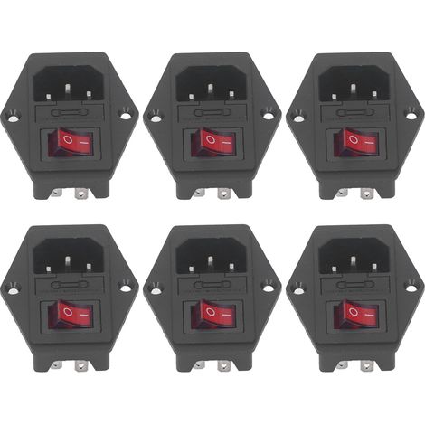 6-teiliger IEC320 C14-Stecker mit 10-A-Sicherung, Schalter und Kontrollleuchte, AC250V 3-poliges Netzteilmodul (1/5)