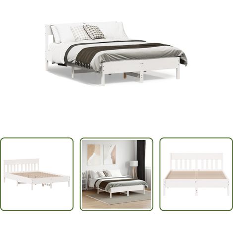 vidaXL Lit blanc -  Cadre de lit sans matelas blanc 140x190 cm bois de pin massif (1/5)
