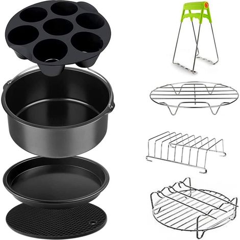 Set completo di accessori per friggitrice ad aria - Include vassoio in silicone per friggitrice ad aria - Ø 20 cm Set di accessori per friggitrice ad aria - 8 pezzi - 3,2 QT - 20 cm - 8 pezzi (1/5)