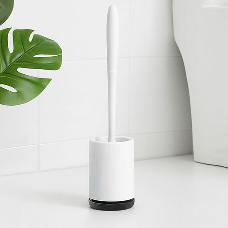 Brosse de nettoyage pour toilettes à long manche avec support et accessoires, sur pied (1/5)