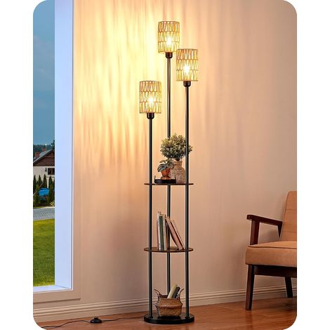 Lampadaire pour Salon, 3 Lumières LED avec Étagère, Bohème Vintage (1/5)