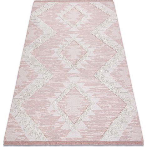 Teppich ÖKO SISAL BOHO MOROC Diamanten 22312 Franse - zwei Ebenen aus Vlies rosa / creme, recycelter Teppich pink 175x270 cm