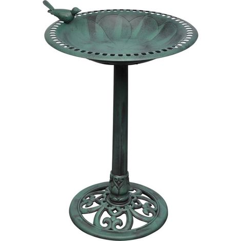 Bain d’oiseaux sur pied – 76 cm – Vert – Résistant aux intempéries – Jardin et balcon (1/5)