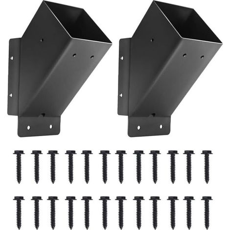 Lot de 2 supports de pergola à 45 degrés – Acier au carbone robuste pour pergolas et tonnelles extérieures, revêtement en poudre noir résistant à la rouille, pré-percés pour faciliter le