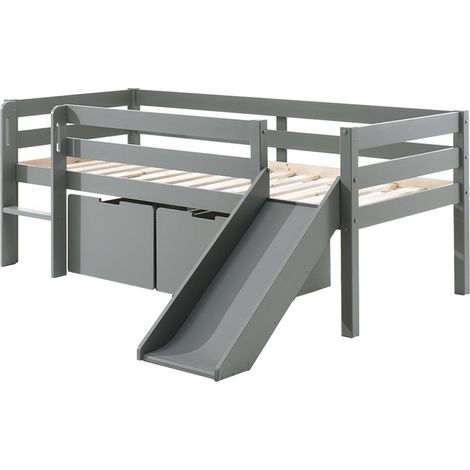 Cama de media altura 90x200 con tobogán, somier y cajones Vipack Pino Gris (1/5)