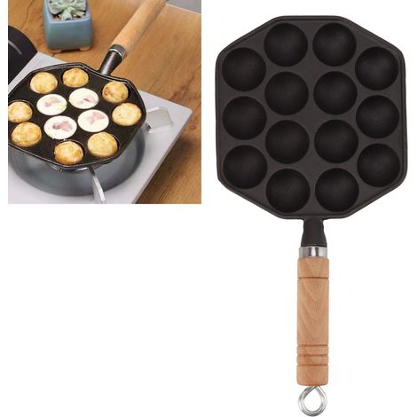 Gusseiserne Takoyaki-Pfanne mit 14 Mulden, unbeschichtet, ideal für die Zubereitung von Takoyaki, Garnelenbällchen und anderen kleinen Fleischbällchen. (1/5)