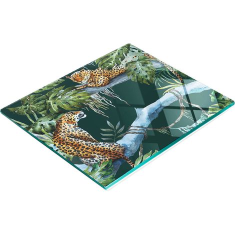Tabla de cortar decorativa para cocina, de vidrio templado con estampado de leopardo, 60x52 cm. (1/5)