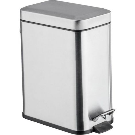 Kleiner Badezimmer-Abfalleimer, 5 l, Treteimer, quadratisch, Edelstahl, 14 x 29,5 x 28 cm, matte Oberfläche (1/4)