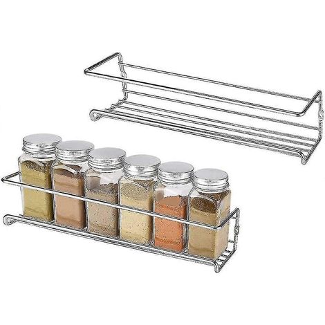 Étagère à épices en métal, lot de 2, étagères à épices murales, étagère à épices adhésive en acier inoxydable (1/4)