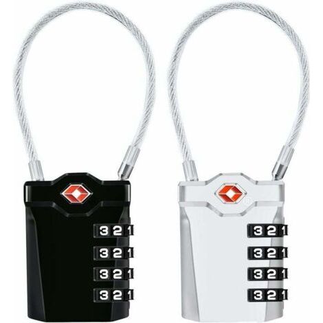 Cadenas à Bagages, Lot de 2, Cadenas à Combinaison 4 Chiffres pour Valise et Sacoche (Noir + Argent) (1/5)