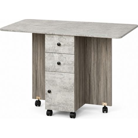 Mesa de comedor plegable ahorraespacio gris de aglomerado con ruedas y cajones MODENUIT (1/5)