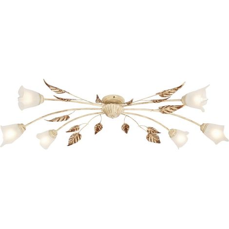 Visconte Siena Floral Style Ivory, Brown Flush Mount Glass Ceiling E14 6 Light (1/5)