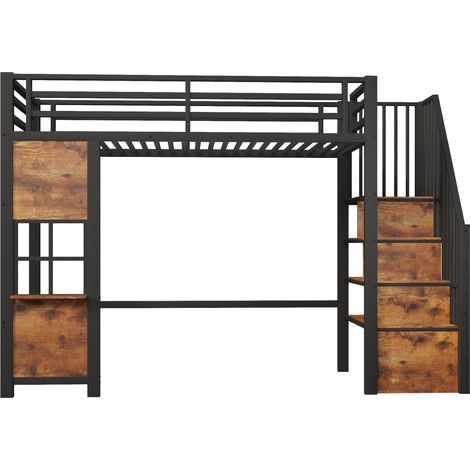Letto a soppalco per bambini 90 x 200 cm in metallo e MDF nero con scala contenitore (1/5)