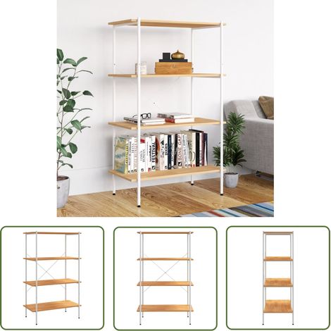The Living Store Étagère à 3 niveaux Blanc et chêne 80x40x130 cm - Bibliothèque - Étagère - Rangement - Meuble Blanc - Bibliothèque Design (1/5)