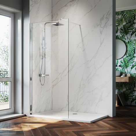ELEGANT 1000mm Shower Screen 8mm Easy Clean Glass Bathroom Door Waterproof Walk in Shower Enclosure 1100x800mm Shower Tray and Waste Trap (1/5)