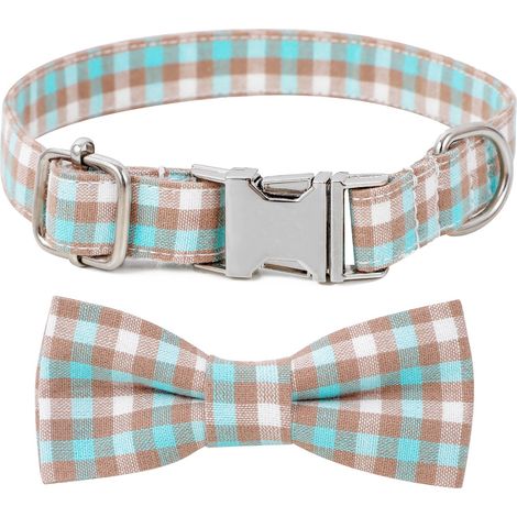 Collier Pour Chien - Motif À Carreaux Avec Nœud Papillon Amovible - Coton Doux Et Réglable - Boucle Métallique Robuste - Pour Chiots Et Petits Chiens (1/5)