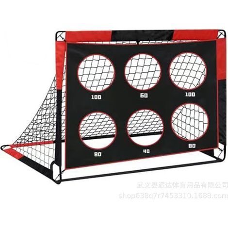 Ensemble portable 2 en 1 de cage et filet de football (150 x 120 cm), but détachable en toile Oxford 420D, orange et rouge. (1/4)
