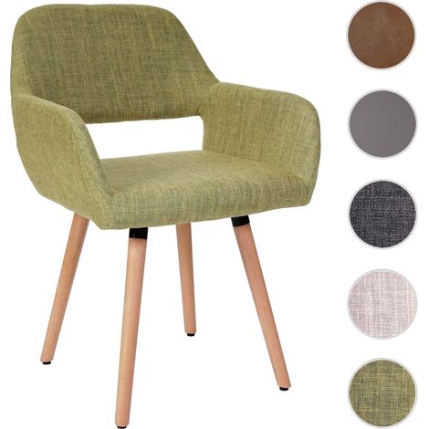 Chaise de salle à manger Altena II, fauteuil, design rétro des années 50 - tissu, vert clair (1/6)