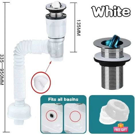 (Blanc) Ensemble de tuyau de drainage à clapet anti-odeurs, rétractable, flexible et anti-obstruction. (1/5)