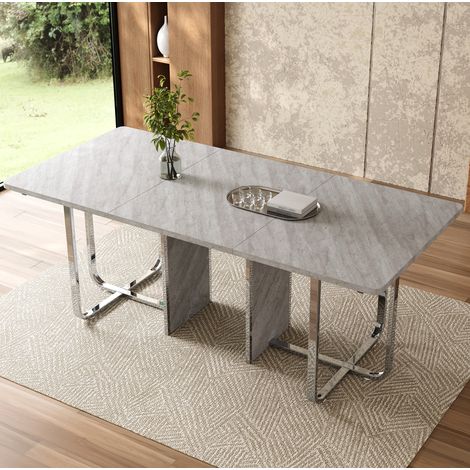 Table à manger rectangulaire MDF gris et métal argenté 180x80 cm, pour 6 à 8 personnes (1/5)