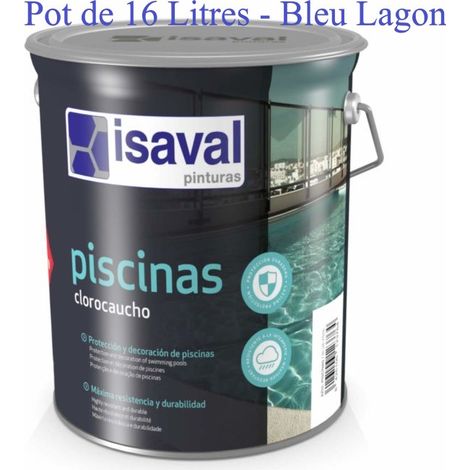 Peinture de piscine caoutchouc chloré 16L – Résistante aux intempéries – Adhérence sur béton et mortier – Couleur bleu lagon – Isaval