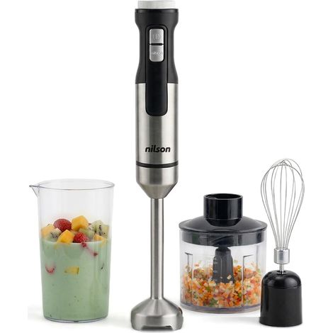 Mixeur Plongeant, Lames avec 4 Pales, Batte, Mélange et Hache, Plusieurs Vitesses, Affichage LED, Fonction Turbo, Verre 0,7 L, NHB15003AX, Câble 1 m, Inox (1/5)