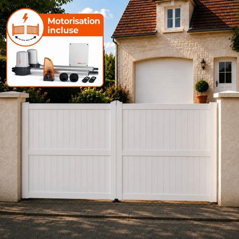Portail battant électrique PVC blanc avec moteur Sentinel H 180 x L 350 GUÉRANDE (1/5)
