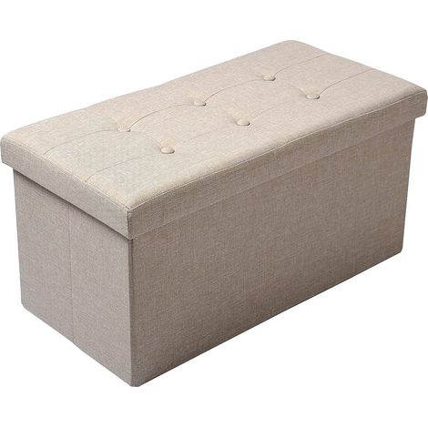 Taburete de lino con espacio de almacenamiento beige 190000039
